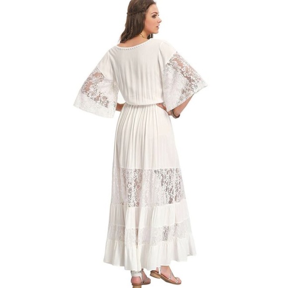 Romantic Tassel Floral Lace White Boho Maxi Dress - Picture 2 of 7